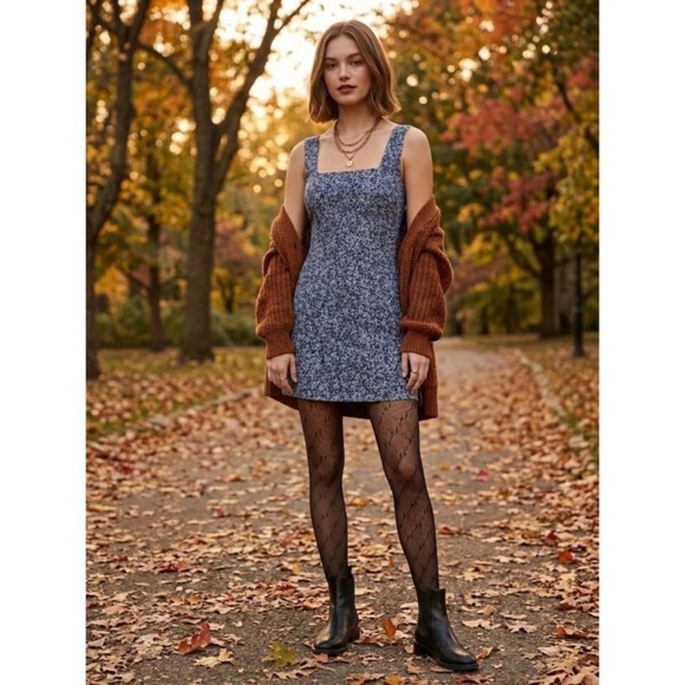 Reformation Blue Ditsy Floral Square Neck Mini Dress 4 Clean Girl Minimalist